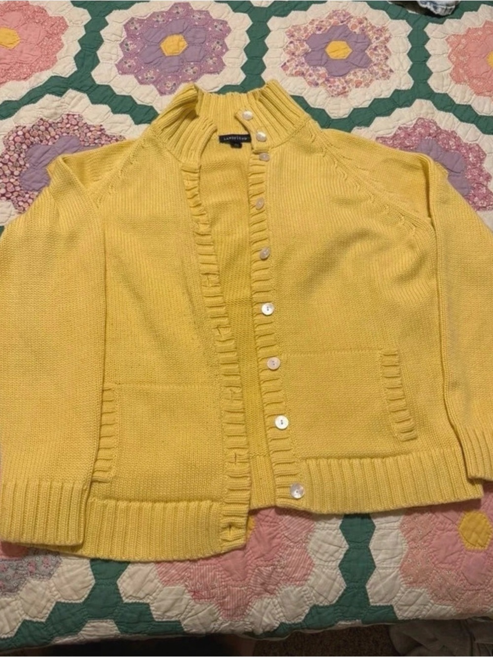 Lands' End Vintage Yellow Cotton Cardigan XL (18/20)